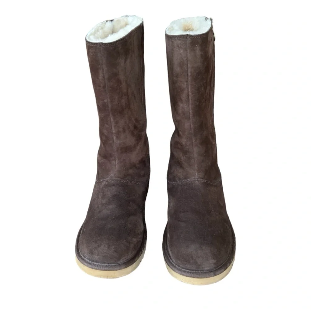 UGG Australia Rainbow Zipper Chocolate Brown Hayden Tall Womens Suede Boots Sz 6